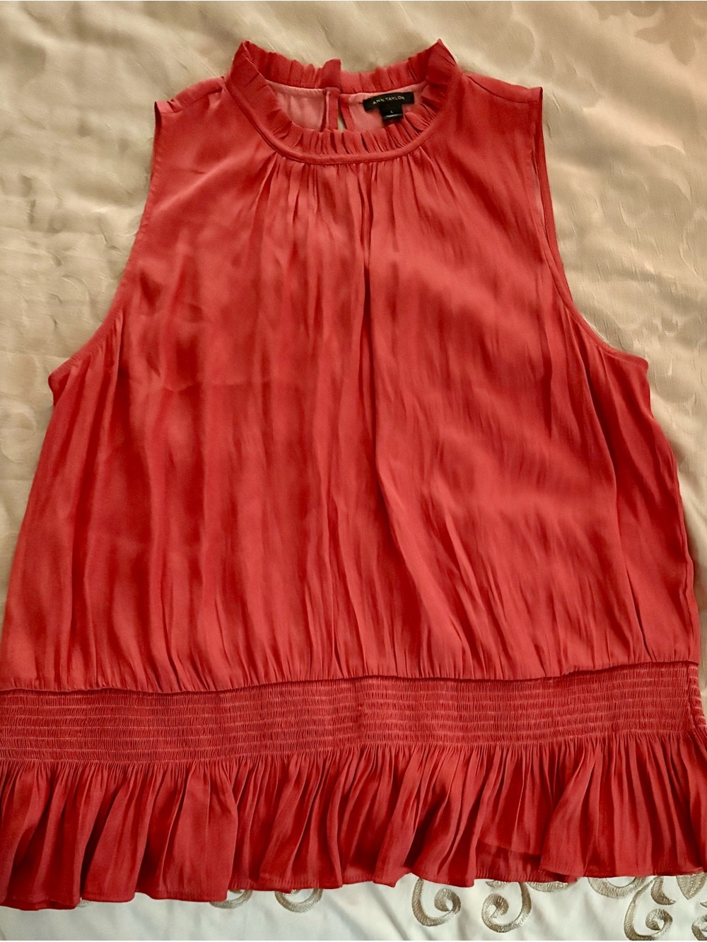 Ann Taylor Coral-Red Sleeveless Pleated-Hem Camisole